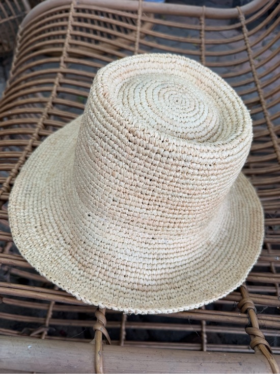 Natural Straw Crochet Bucket Hat - Beige - ONE SIZE main image 3
